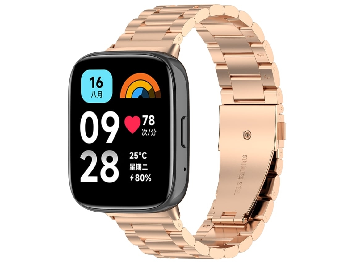 Correa de acero inoxidable para reloj inteligente Redmi Watch 3 Lite con tres cuentas Chennnls (oro rosa)