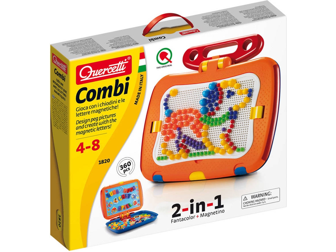 Juego Educativo QUERCETTI Pegs Combi 2 en 1 Imanes y Clavijas 360 pz (Edad Mínima: 4 Años - 42,1 x 35,5 x 7 cm)