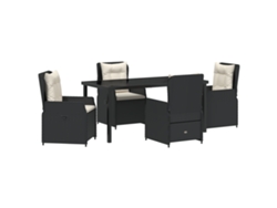Conjunto de comedor de jardín Vidaxl de 5 piezas en ratán y poliéster negro