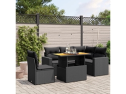 Conjunto de sofá de jardín de 6 piezas con cojines, mimbre sintético negro, DKD Home Decor