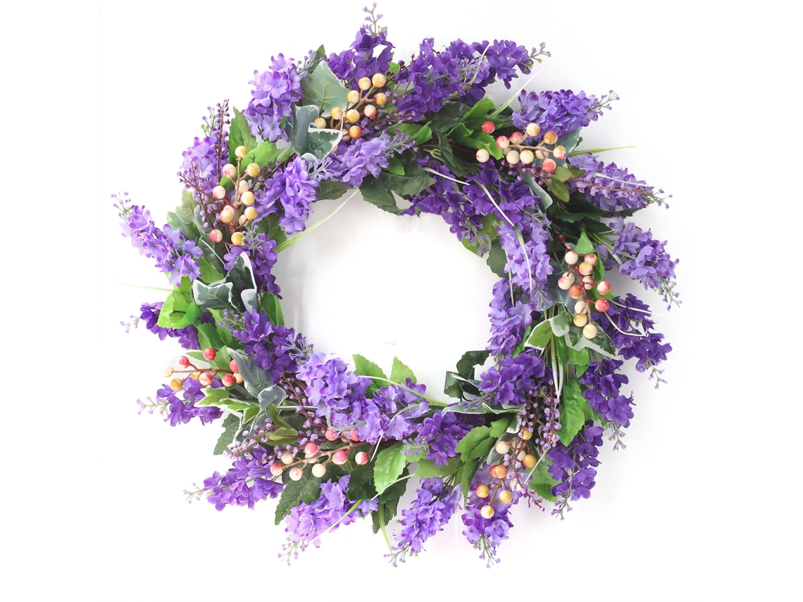 Corona de lavanda artificial para decoración de puerta, imitación seda