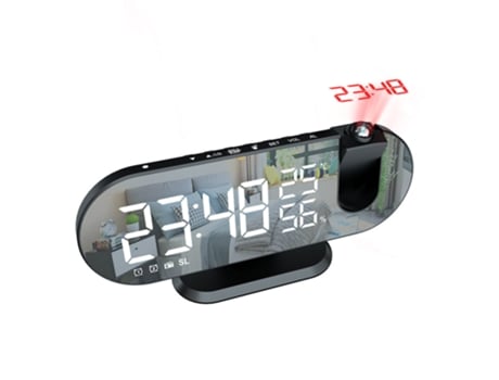 ELKUAIE Reloj despertador de proyección digital, radio reloj de cabecera con espejo LED con proyector de 180, reloj despertador dual, cargador USB,...