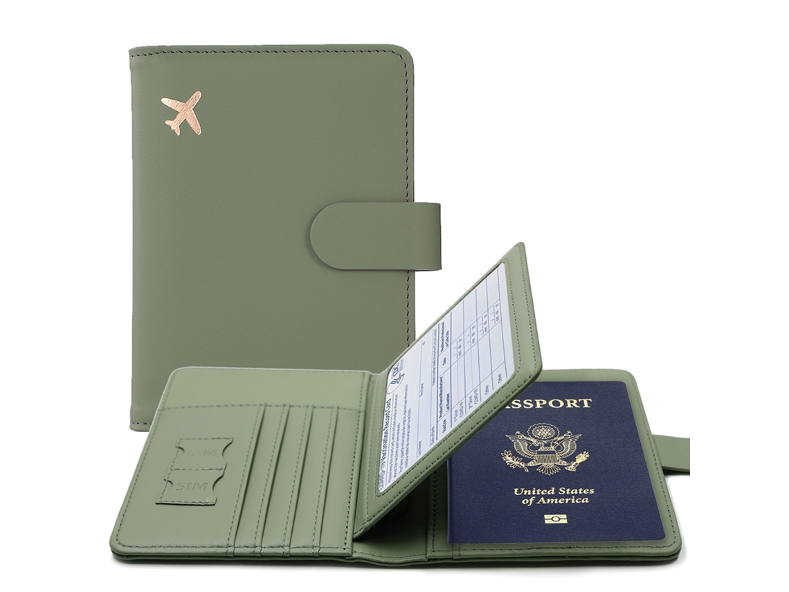 Estuche de viaje de piel sintética para pasaporte y tarjeta de vacunación con ranura para tarjeta SIM, para mujer y hombre.