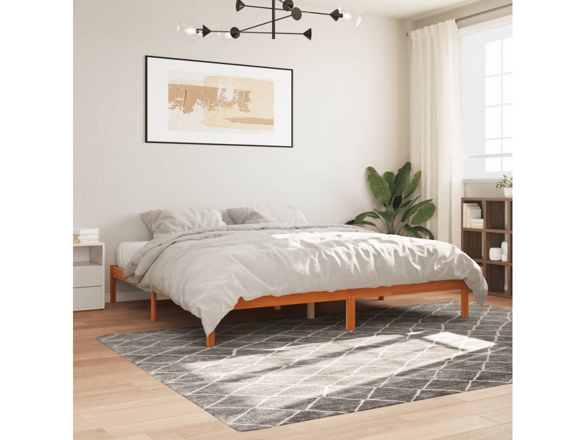 Cama Sin Colchón Madera Maciza De Pino Marrón Cera 200x200 Cm