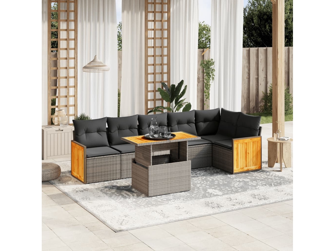 Conjunto de sofás de jardín de 7 piezas DKD Home Decor con cojines de mimbre gris