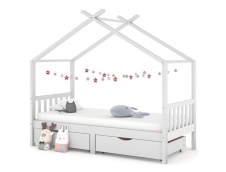 MAISON EXCLUSIVE - Estructura cama niños y cajones madera maciza blanca 90x200 cm