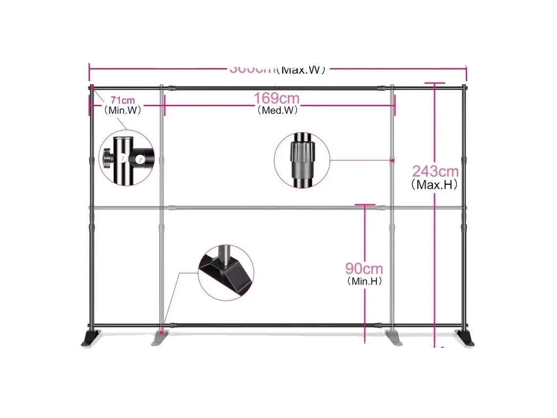 Soporte de fondo para fotografía, altura ajustable, alta capacidad de carga, doble capa 2,4 x 3 m