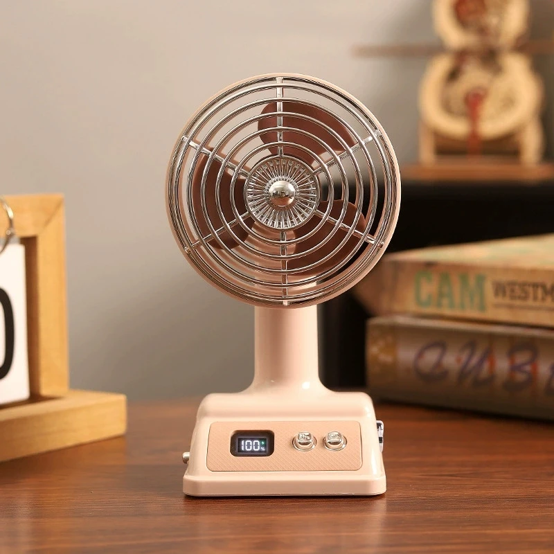 Ventilador De Escritorio Clásico Retro (rosa), Recargable.