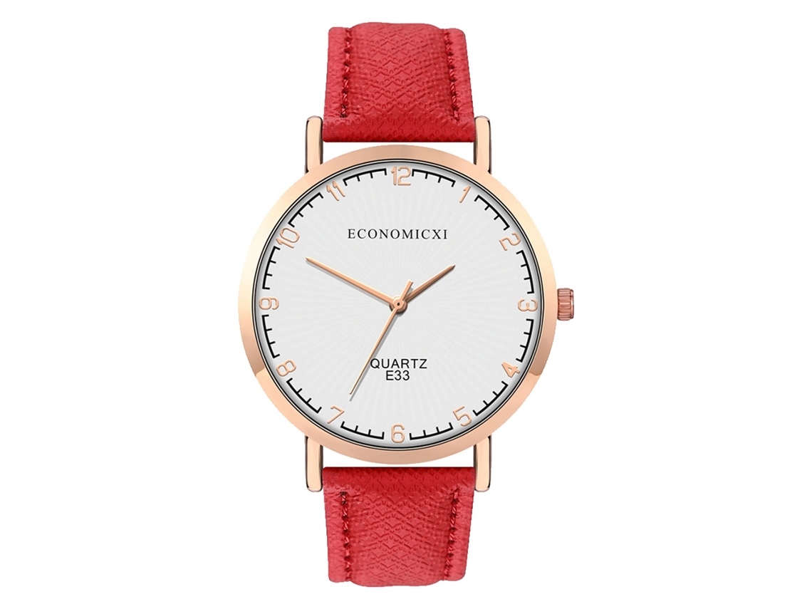 Reloj De Pulsera De Cuarzo Con Correa De Poliuretano, Esfera Redonda, Para Hombre Y Mujer (rojo)