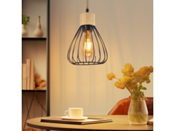 Zmh Lámpara Colgante Para Comedor, Estilo Retro, De Cuerda De Cáñamo Negra, De Madera, E27, Para Escalera