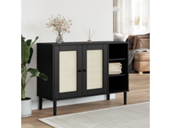 Aparador Senja Aspecto De Ratán Madera Pino Negro 112x40x80 Cm