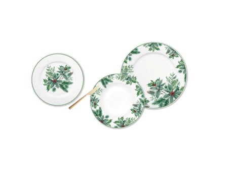 Vajilla DKD HOME DECOR Blanco Verde Porcelana Hoja de planta Navidad 18 Piezas 27 x 27 x 2 cm