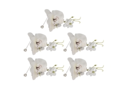 5 Botones De Solapa Artificiales Blancos Reutilizables Para Novio, Broche De Flor Para Boda.