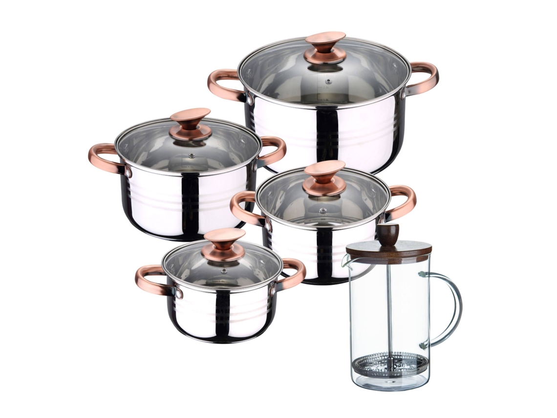 Batería De Cocina Ø16ø18ø20ø24cm De Acero Inoxidable Nona San Ignacio (8 Piezas) Con Cafetera