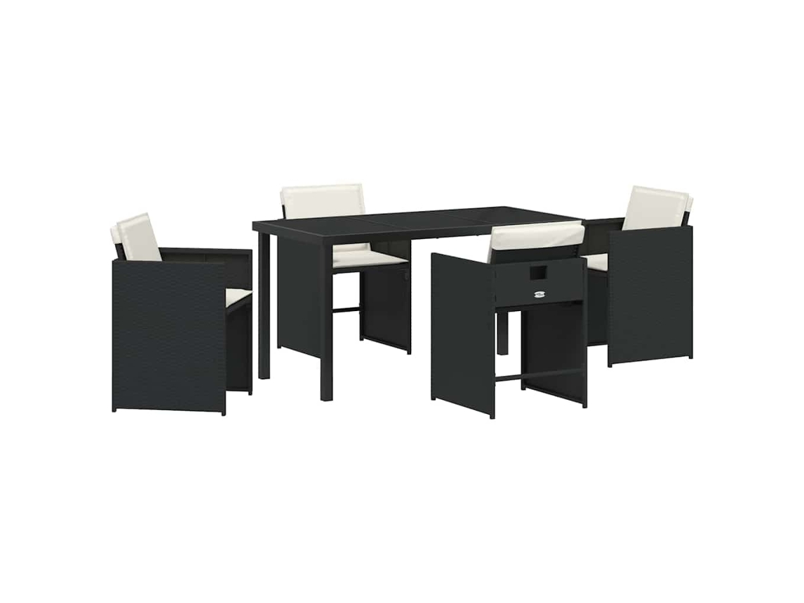 Conjunto De Comedor De Jardín 5 Uds | Mueble De Jardín Negro Ratán Sintético