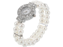 Reloj Pulsera Cuentas Mujer Diamantes Imitación Plateados Movimiento Cuarzo Doble Hilera Esfera Redonda