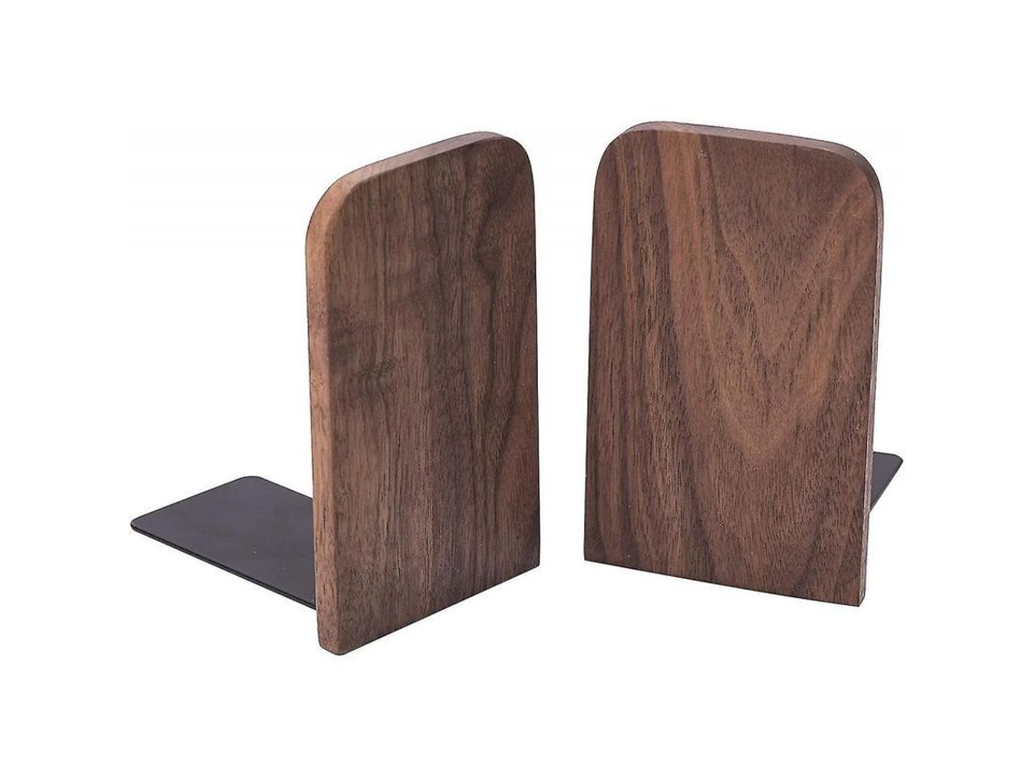 Soporte De Libros De Nogal Antiguo Con Base De Metal 2 Piezas Resistente Para Libros Pesados Zft