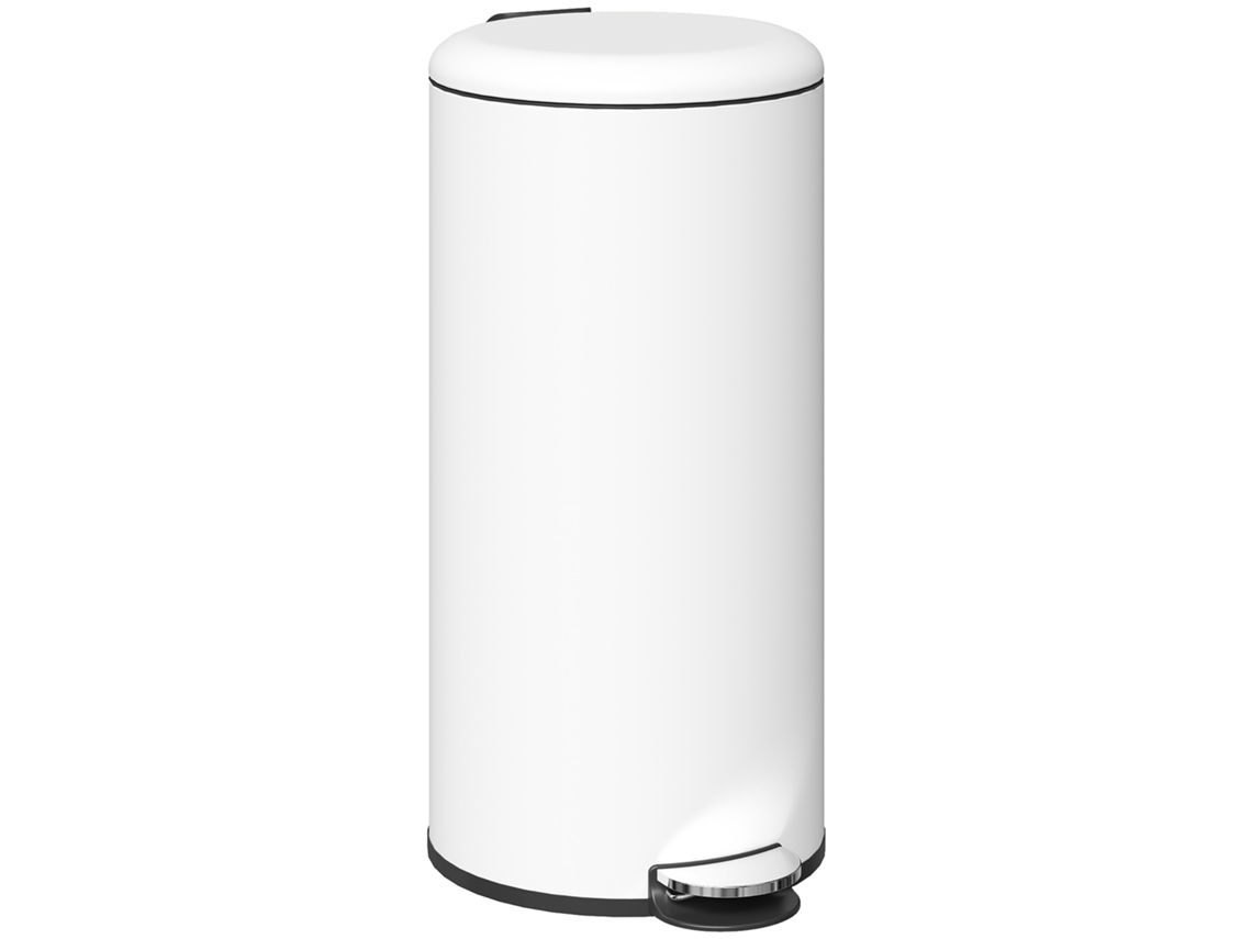Cubo de basura con pedal de 30 litros con tapa de cierre suave, metal, PP, 63,5 cm, blanco/crema