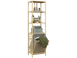 Estantería de baño con cesta para la ropa sucia, 3 niveles, bambú, 44x33x160cm, natural