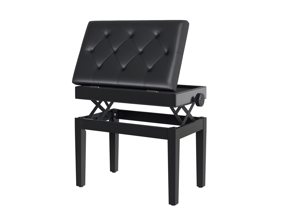 Banco Piano Altura Ajustável 48-58cm Armazenamento Pés Madeira Banqueta Teclado Preto