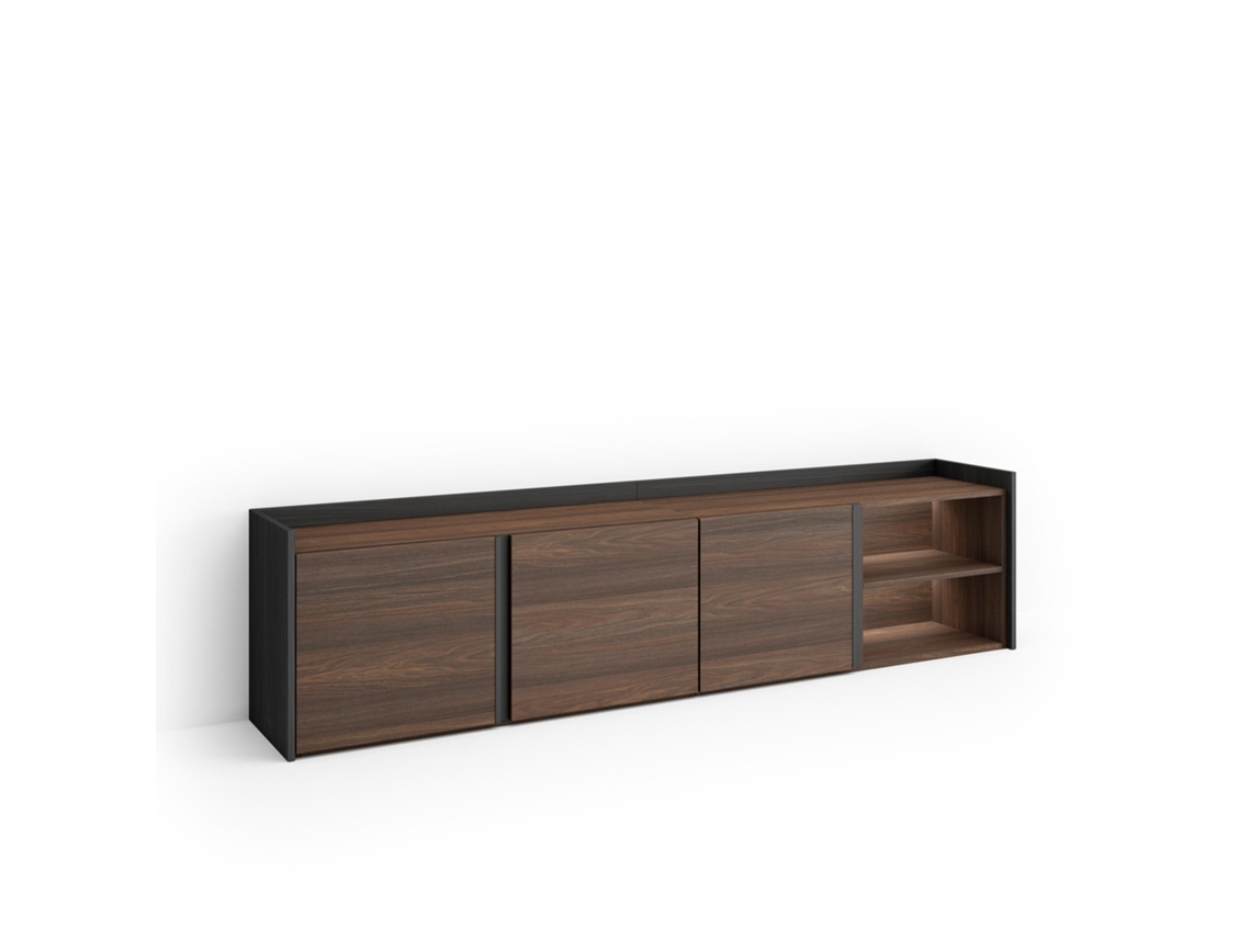 Mueble Tv, Televisión, 207x35x50cm, Para Tv Hasta 80", Led, Roble Oscuro Y Negro