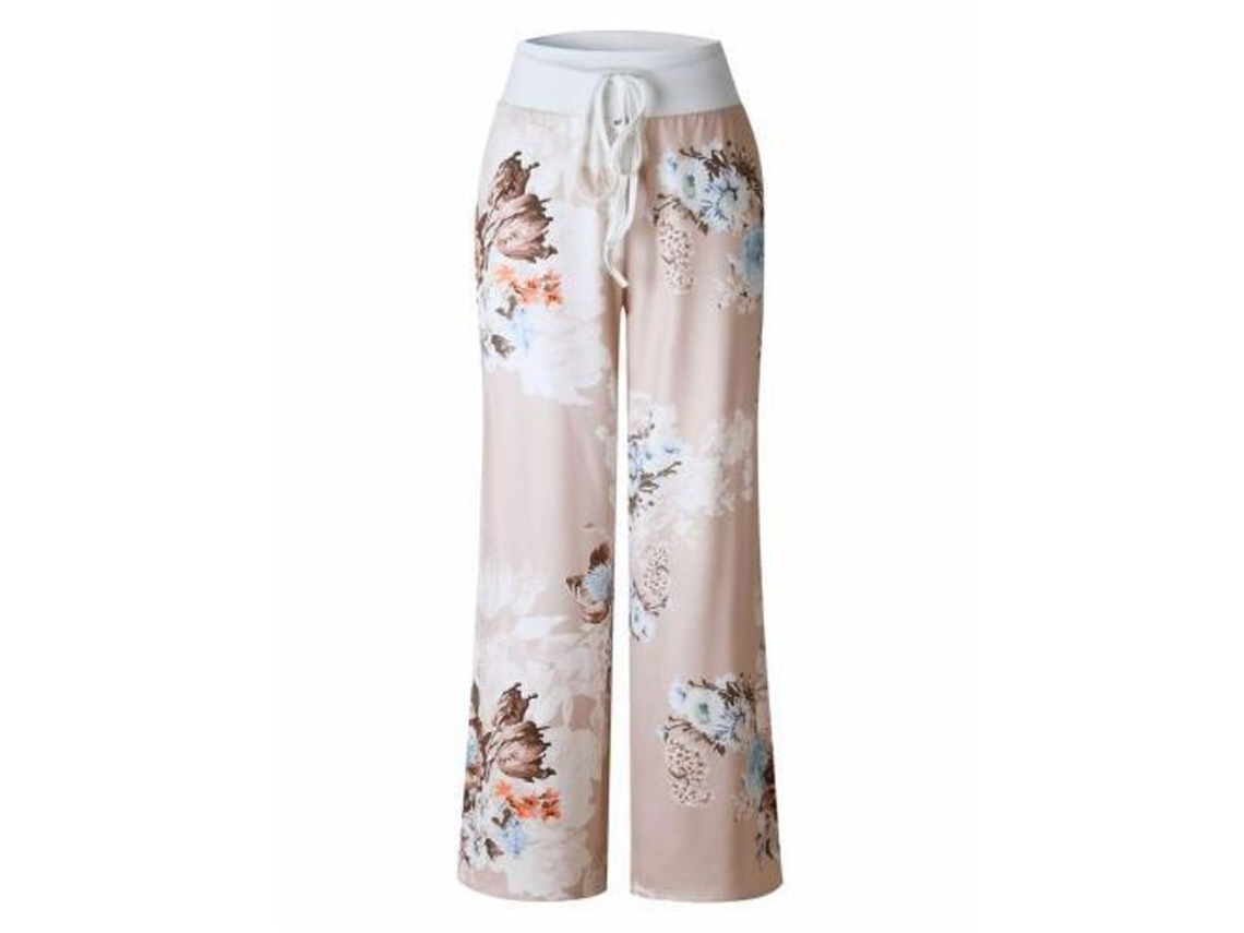 2026-pantalones De Descanso Amplios Para Mujer Con Estampado Floral Elástico Y Cordón Ajustable S Grey3
