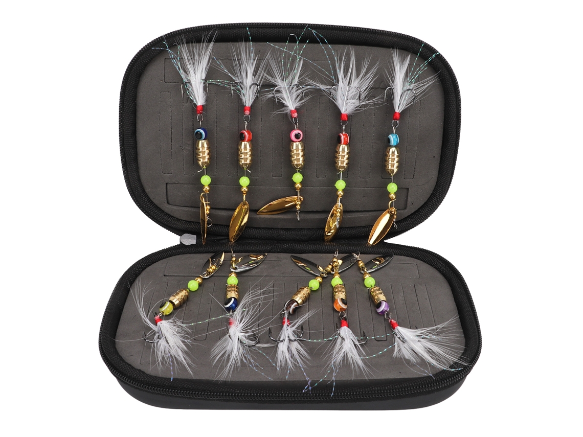 Kit De Señuelos De Pesca Con 10 Señuelos Giratorios Con Plumas Y Lentejuelas, Resistentes Al Agua Salada.