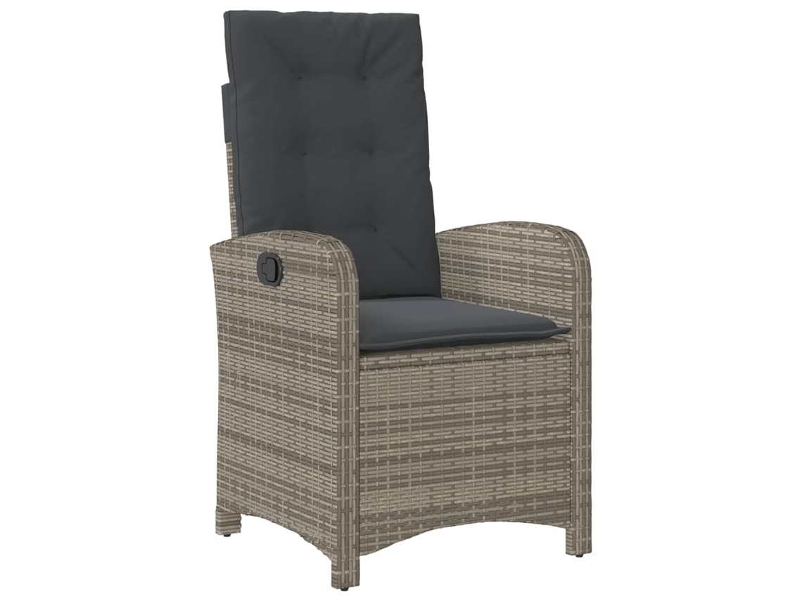 Silla de jardín reclinable con cojines, mimbre, patas grises, EXCLUSIVA MAISON