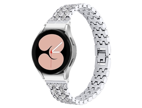 Correa de metal 5 cuentas decoración de pedrería de 3 filas para Samsung Galaxy Watch4 Active 40mm/44mm/Watch4 Classic 42mm/46mm - plata/transparen...