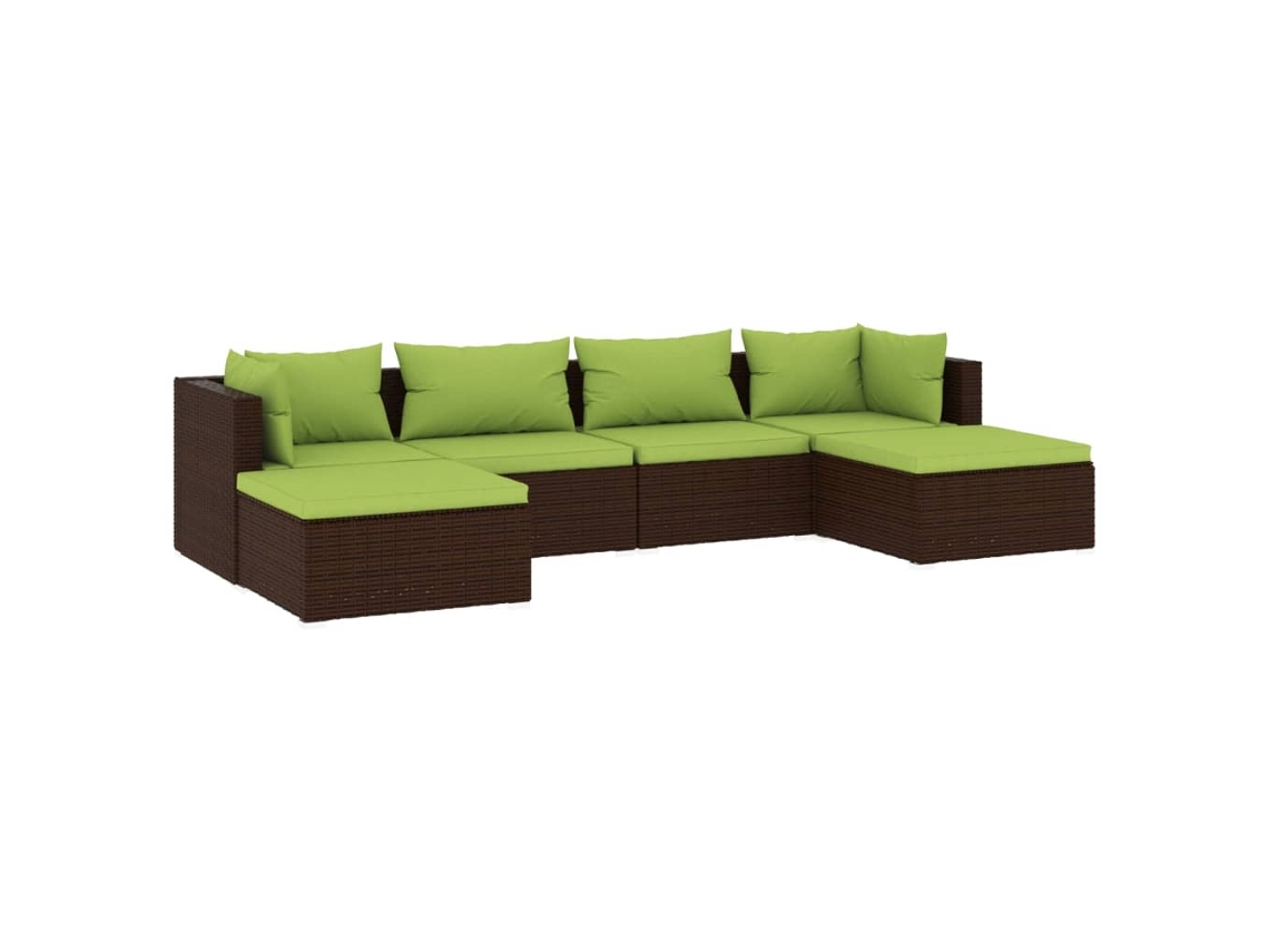 Conjunto 6 muebles de jardín VIDAXL y cojines ratán sintético marrón