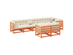 Conjunto de sofá de jardín de 8 piezas con cojines en pino macizo, marrón miel, DKD Home Decor