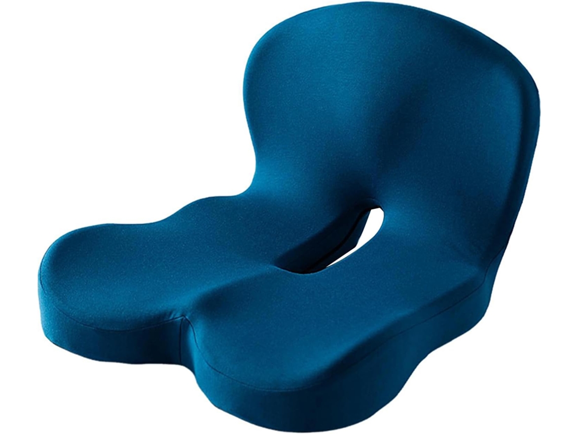 Cojín Para Silla De Espuma Viscoelástica 2 En 1 Almohada De Soporte Lumbar Azul Gertiz