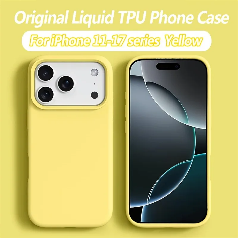 (iphone 15 Amarillo) Funda Protectora De Silicona Líquida A Prueba De Golpes Para Iphone, Cubierta Suave.