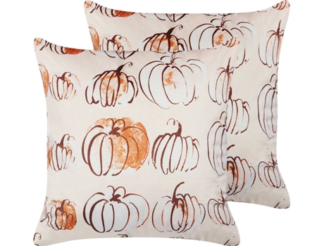 Conjunto de 2 cojines de terciopelo beige/blanco/naranja 45 x 45 cm BELIANI Cucurbita