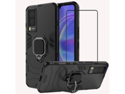 Conjunto de Protector de Pantalla Genérica Anel Rotação Graus Kickstand Armadura Híbrida para Vivo S10 5G HONGWE. Vidrio Templado (1un)