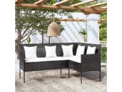 Sofá en forma de L con cojines de mimbre negro, Dkd Home Decor