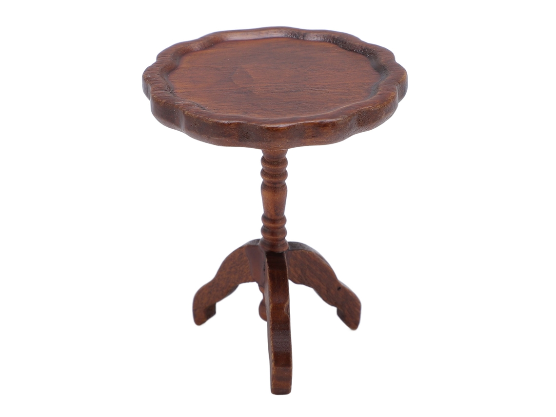 Mesa De Café Circular De Madeira Miniatura Casa De Bonecas Escala 1:12 Castanho
