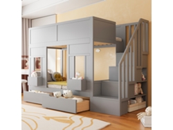 Litera Infantil Con Escalera, Cajones, 90x200 Cm, Madera, Barandilla Y Ventanas.