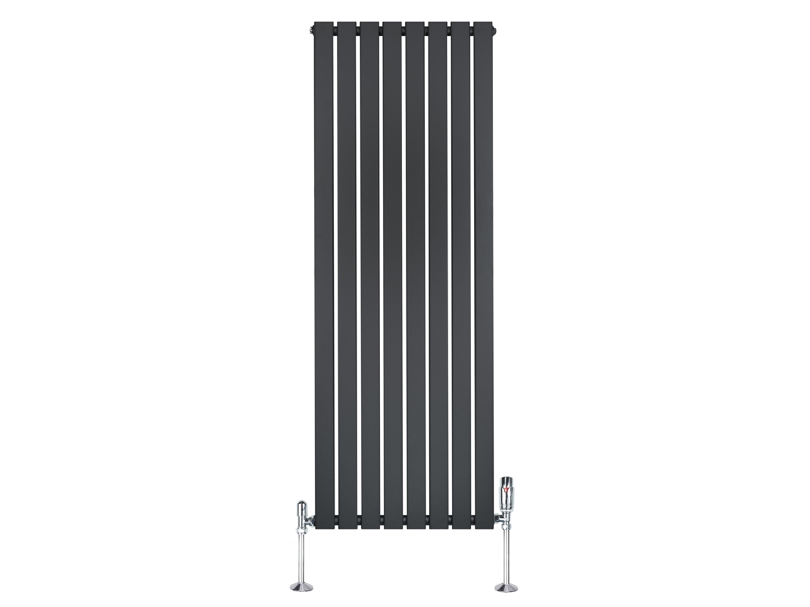 Radiador plano, columna simple, 1600x560 mm - Gris antracita, acero al carbono de 1,5 mm, 1229 W, alta eficiencia, válvulas.