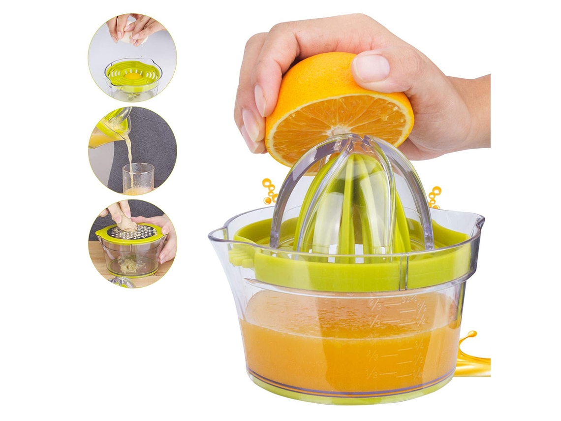 JILLIOPER Exprimidor Manual Profesional 4 en 1, Prensa de Frutas y Lima con Recipiente 400ml, Filtro Antigoteo, Apto para Lavaobjetos