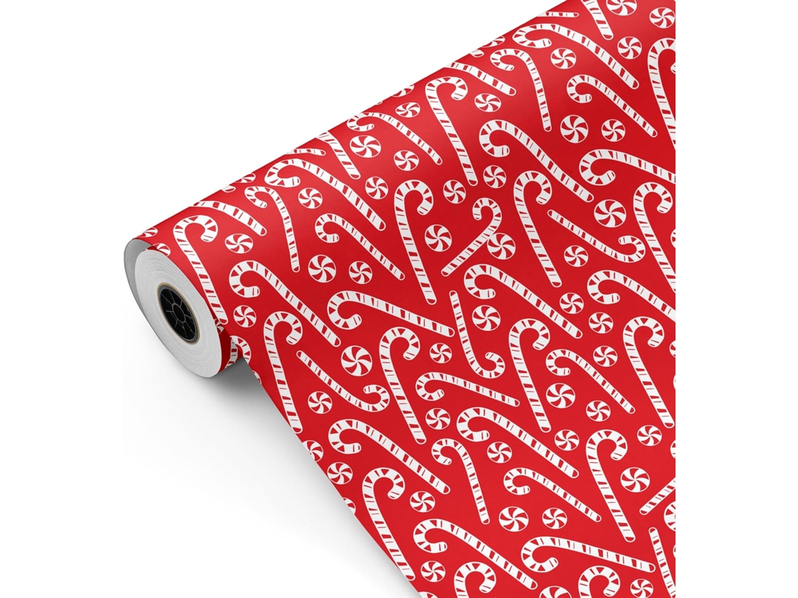 Rollo de papel para envolver regalos, rollo grande de 62 cm x 100 m, bastones de caramelo navideños rojos y blancos • Fiesta Paper Companies
