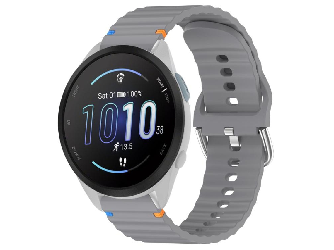 Bracelete Para Garmin Forerunner 165 (20mm) - Silicone - Grão Ondulado - Costurado Cinza Espacial