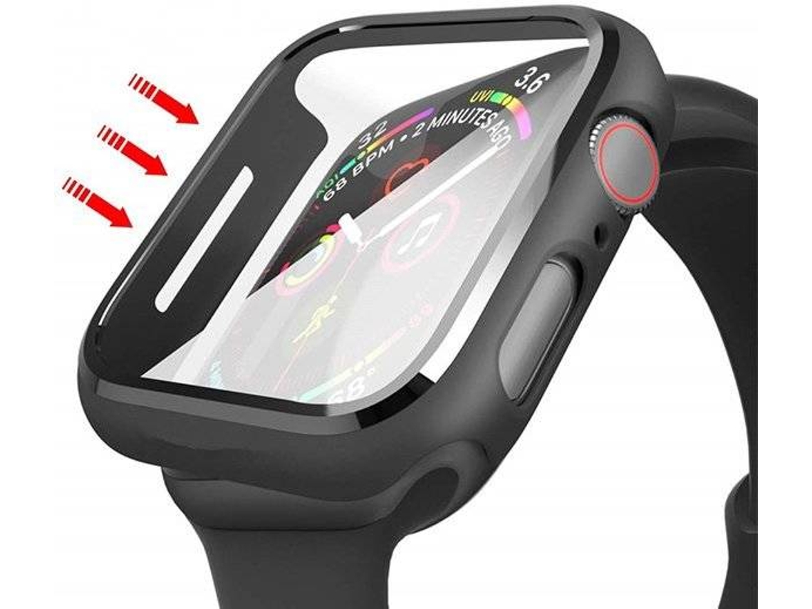 Carcasa y Protector de Pantalla Vidrio Apple Watch Series SE G4M 44mm Transparente, Negro