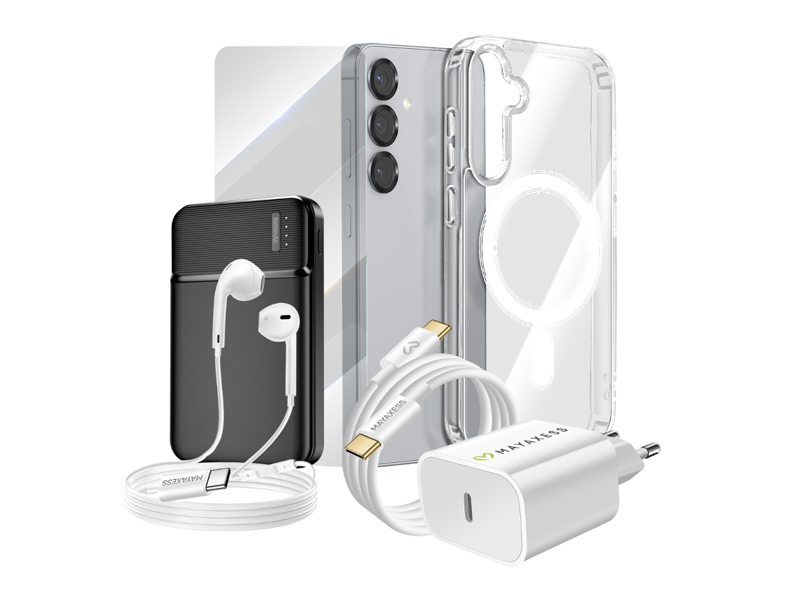 Pack Completo Para Galaxy S25 Funda, Cristal, Cargador, Batería Externa, Auriculares (6 Piezas)