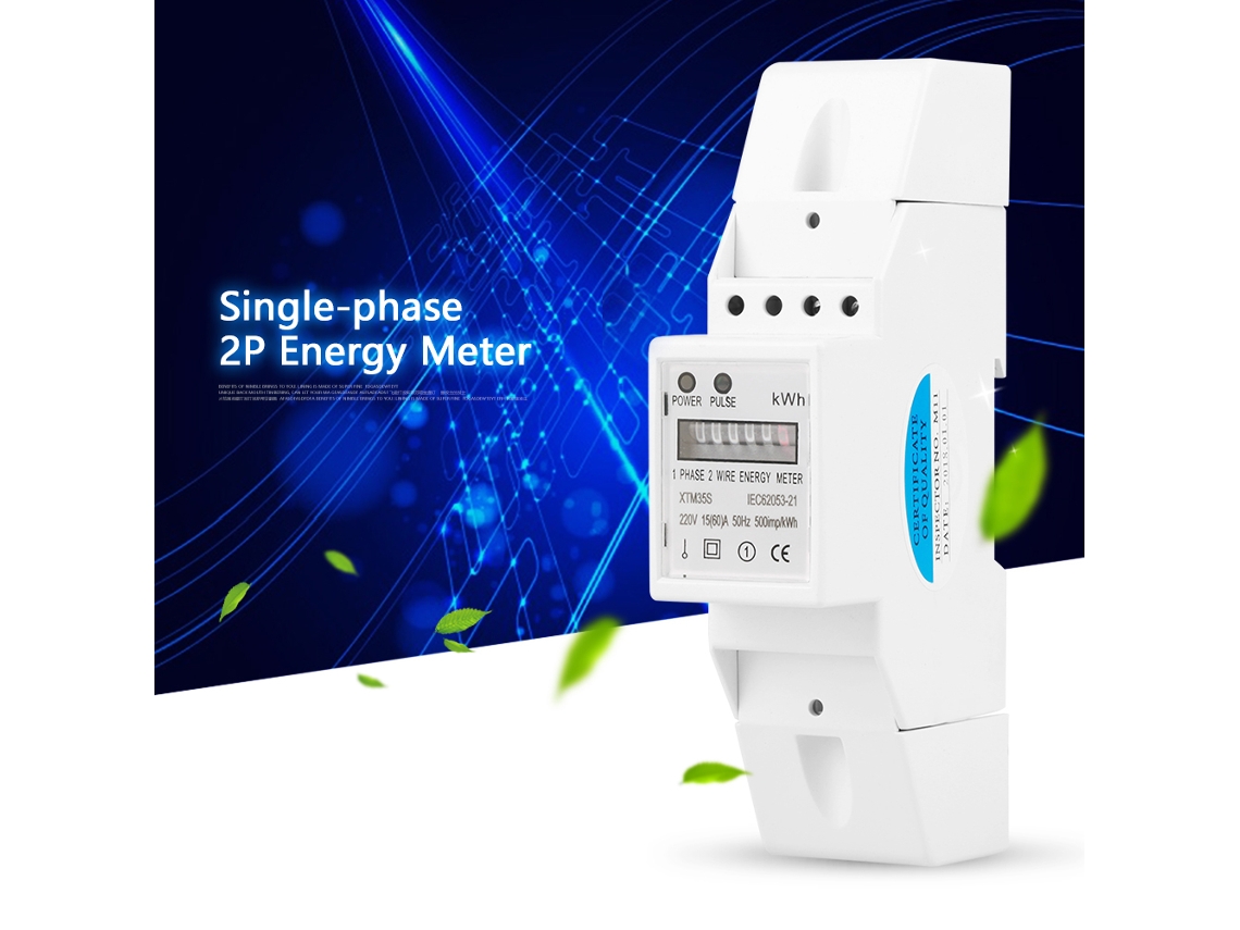 Medidor eléctrico digital de 220 V y 2 polos para montaje en riel