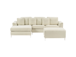 Sofá esquinero (D) con reposapiés BELIANI Oslo de Poliéster Beige 270x151x64