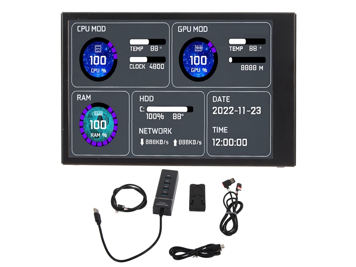 Monitor De Temperatura Para Pc Con Pantalla Ips De 3,5 Pulgadas, Doble Puerto Usb-c, Que Muestra La Temperatura De La Cpu, La Ram Y Permite Personalizar El Diseño De Los Datos.