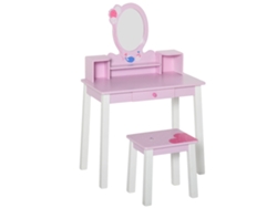 Tocador de maquillaje, diseño elegante, incluye espejo y taburete, multicolor.