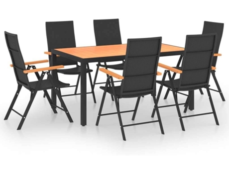 Conjunto 7 de comedor para jardín VIDAXL negro y marrón