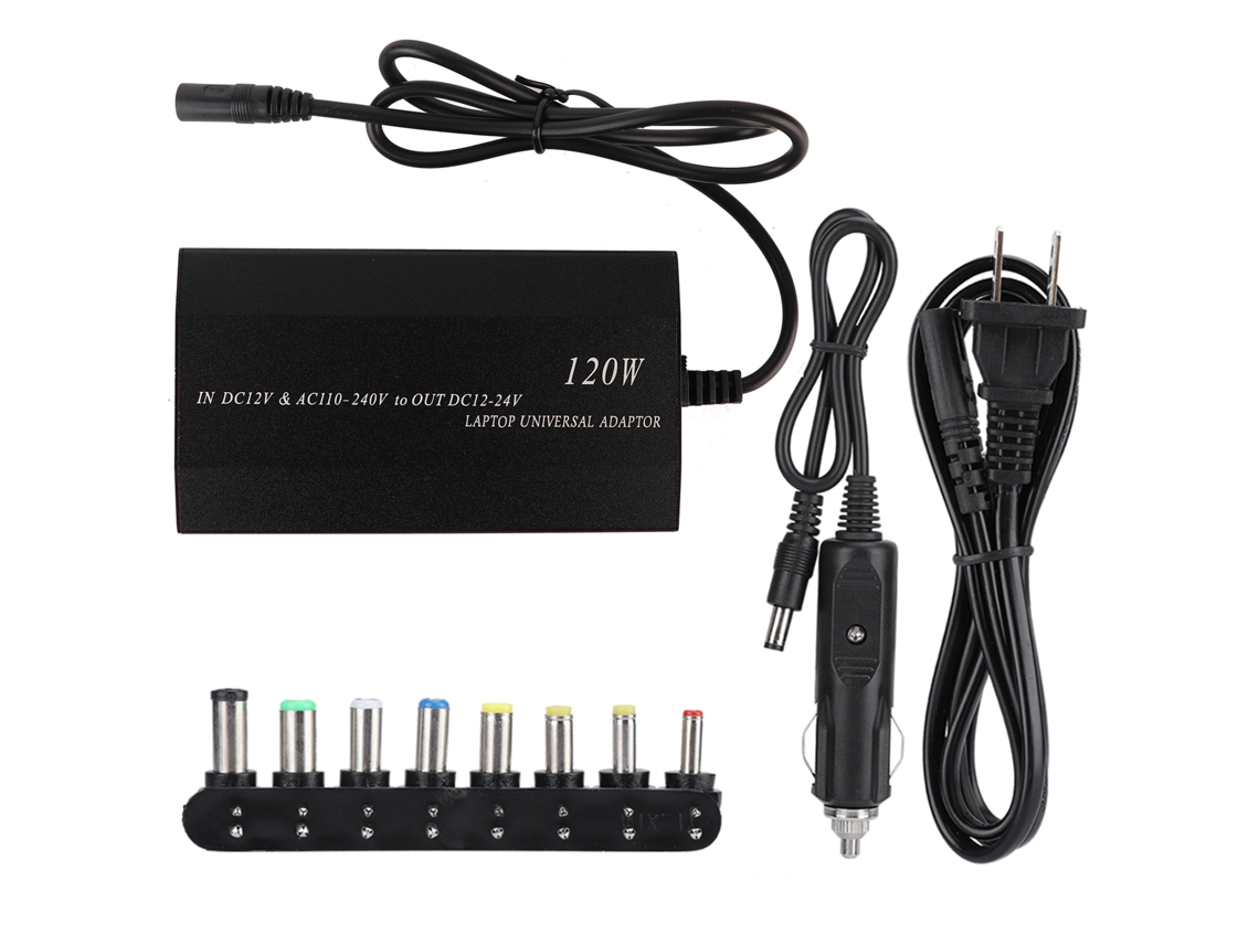 Adaptador De Corriente Universal De 120 W Para Portátiles Con 8 Conectores Para Uso Doméstico Y En El Coche.